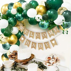 Ola Memoirs Safari Baby Shower Decorations Jungle Theme Party Supplies with Lush Green Balloon Garland Arch Kit Backdrop, Banner, Tropical Palm Leaves, Balloons Strip, Ivy Vines Decor for Boy and Girl