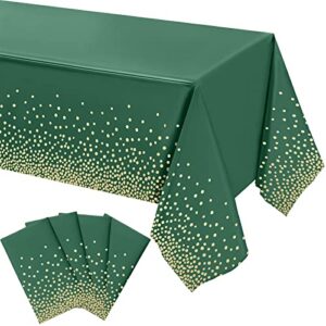 tegeme plastic tablecloth for parties disposable gold stamping dot confetti 108 x 54 inch birthday party wedding dinner decors rectangle tabless(green, gold,4 packs)