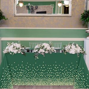 Tegeme Plastic Tablecloth for Parties Disposable Gold Stamping Dot Confetti 108 x 54 Inch Birthday Party Wedding Dinner Decors Rectangle Tabless(Green, Gold,4 Packs)