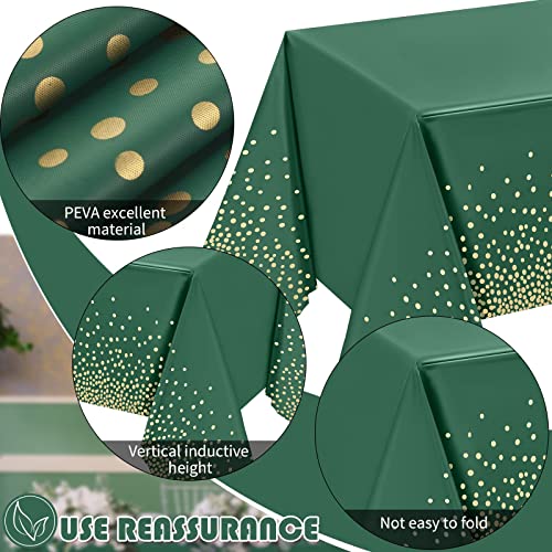 Tegeme Plastic Tablecloth for Parties Disposable Gold Stamping Dot Confetti 108 x 54 Inch Birthday Party Wedding Dinner Decors Rectangle Tabless(Green, Gold,4 Packs)