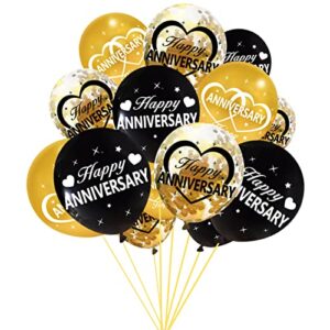 lnlofen 30pcs happy anniversary balloons decorations kit, 12 inch black gold wedding latex confetti party supplies, 10th 20th 30th 40th 50th 60th indoor outdoor decor