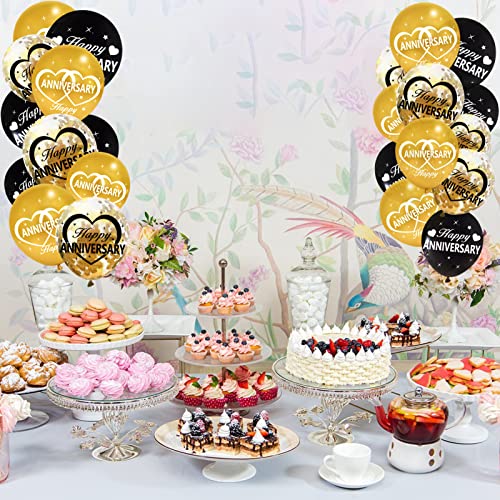 Lnlofen 30Pcs Happy Anniversary Balloons Decorations Kit, 12 Inch Black Gold Wedding Latex Confetti Party Supplies, 10th 20th 30th 40th 50th 60th Indoor Outdoor Decor