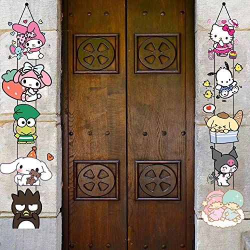 10Pc Kawaii San-rio Porch Sign Hanging Banner Hello Kittty, Cinnamo-roll, Big-eyed Frog, Little Twin Stars, Kurommi Theme Cute Party Wall Decorations for Indoor Outdoor Supplies