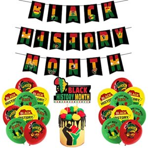 black history month party banner plus black history month party cake topper and patrty latex ballons for black history month party decorations party supplies