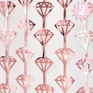 xo, fetti bachelorette party decorations diamond foil curtain – set of 2 | rose gold bridal shower gift backdrop, bridesmaid favors
