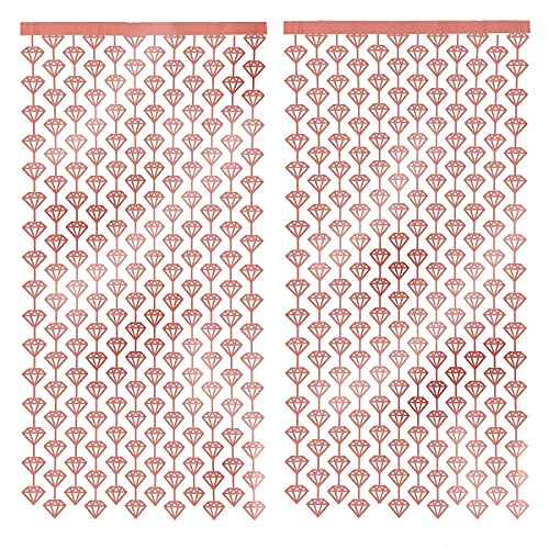 xo, Fetti Bachelorette Party Decorations Diamond Foil Curtain - Set of 2 | Rose Gold Bridal Shower Gift Backdrop, Bridesmaid Favors