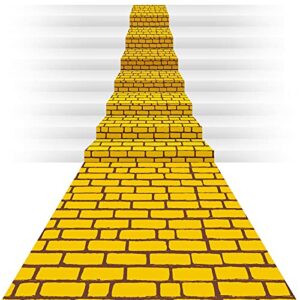 chuangdi 4.5 x 9 feet yellow brick road runner novelty aisle floor runner brick wall backdrop, princess decorations party supplies for halloween cosplay party (1 piece)