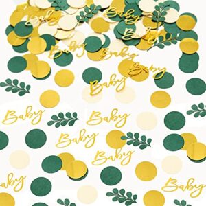 greenery baby shower confetti decorations – sage green table scatter confetti with eucalyptus, gold baby letter, green paper confetti for baby shower gender reveal table decorations