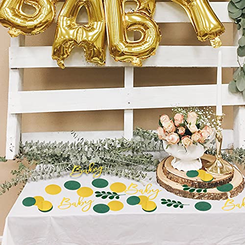 Greenery Baby Shower Confetti Decorations - Sage Green Table Scatter Confetti with Eucalyptus, Gold Baby Letter, Green Paper Confetti for Baby Shower Gender Reveal Table Decorations