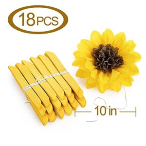 MISU Sunflowers Party Decorations Yellow Tissue Pom Poms Paper Flowers for Classroom Baby Shower Wedding Birthday Party Backdrop Home Decoration, 10 Inch, Pack of 18