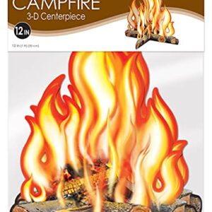 Beistle Three Dimensional Cardstock Paper Campfire Centerpiece Summer Camping Theme Western Party Decorations, 12", Brown/Orange/Yellow