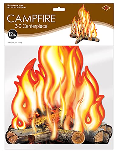 Beistle Three Dimensional Cardstock Paper Campfire Centerpiece Summer Camping Theme Western Party Decorations, 12", Brown/Orange/Yellow