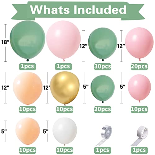 Blush Pink Sage Olive Green Boho Balloons Balloon Garland Arch Kit, Safari Jungle Wild One Boho Baby Shower Birthday Balloons Party Decorations for Boys Girls