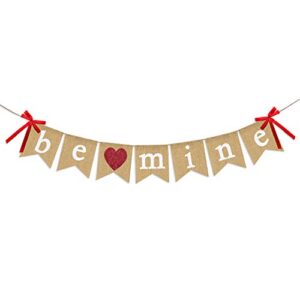 be mine burlap banner | valentine’s day decorations | valentines banner with glitter heart sign | be mine bunting banner | valentines day indoor outdoor home office hanging decor
