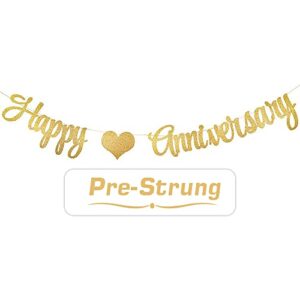 palasasa gold glittery happy anniversary banner for wedding anniversary party decorations