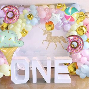 Pastel Donut Balloons Garland Kit - 147pcs Including Donut with Sprinkles Ice Cream Gold Foil Balloon + Macaron 4 Colors Latex Balloons, for Baby Shower Girl Birthday Party Decorations