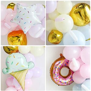 Pastel Donut Balloons Garland Kit - 147pcs Including Donut with Sprinkles Ice Cream Gold Foil Balloon + Macaron 4 Colors Latex Balloons, for Baby Shower Girl Birthday Party Decorations