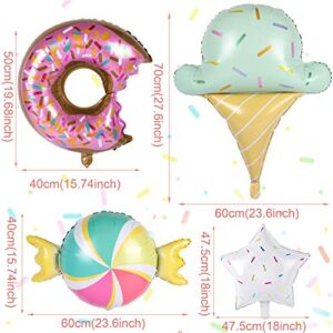 Pastel Donut Balloons Garland Kit - 147pcs Including Donut with Sprinkles Ice Cream Gold Foil Balloon + Macaron 4 Colors Latex Balloons, for Baby Shower Girl Birthday Party Decorations