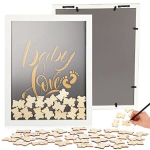 unittype baby shower guest book alternative 70pcs bear elephant token frame baby shower favors baby keepsake signature book picture frame for baby birthday (bear)