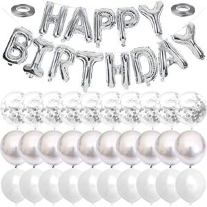 silver happy birthday balloons banner white and silver confetti balloons for birthday party decorations