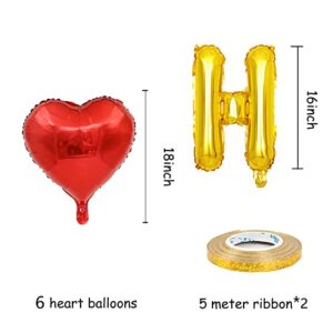 KUNGOON Happy Anniversary Balloon Banner,Valentines Day/Wedding Anniversary Party Decorations,Love Party and Anniversary Party Supplies,16 Inch Gold Aluminum Foil.