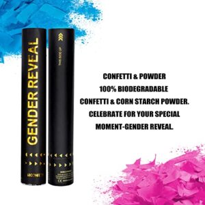 Gender Reveal Powder Cannon - Set of 4 - HICONFETTI Premium Gender Reveal Confetti Cannon Popper Pink/Blue, Biodegradable Confetti Poppers Sticks for Baby Boy or Girl Gender Reveal Party Supplies