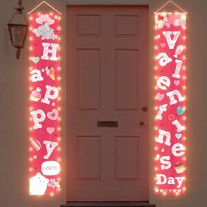90shine 2pcs valentines day decorations lighted banners – valentine door porch signs heart love hangings wall decor party supplies(not batteries included)