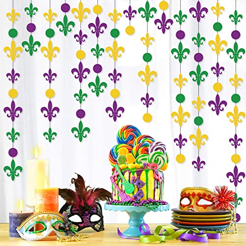 Gold Purple Green Paper Garland Mardi Gras Party Decorations Circle Dots Streamers Fat Tuesday Decor Supplies Mardi Gras Fleur De Lis Hanging Bunting Banner Carnival Party Hanging Garland 4 Pieces