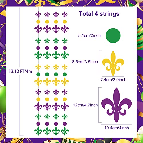 Gold Purple Green Paper Garland Mardi Gras Party Decorations Circle Dots Streamers Fat Tuesday Decor Supplies Mardi Gras Fleur De Lis Hanging Bunting Banner Carnival Party Hanging Garland 4 Pieces