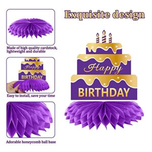 8PCS Purple Gold Birthday Decorations Honeycomb Centerpieces for Women Girls, Purple Happy Birthday Table Centerpieces Party Supplies, 16th 21st 30th 40th 50th 60th Birthday Table Topper Decor