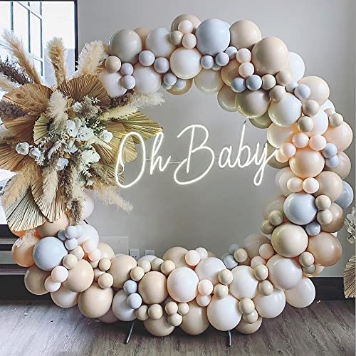 Double Stuffed Cream Peach Apricot Macaron Blue Balloons Garland Arch Kit-Small&Large Double Stuffed Balloons garland For Gender Reveal Party, Birthday Party, Baby Shower, Bridal Shower, Girls' Party