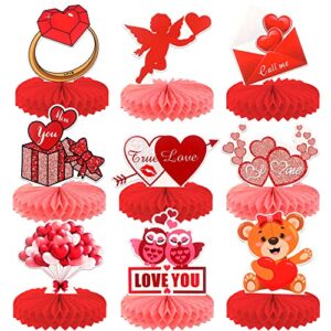 big, valentines day table decorations – pack of 9 | red, pink valentine honeycomb decorations | valentines day decor | valentines day centerpiece decorations | valentines day decorations for the home