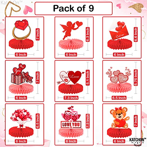 Big, Valentines Day Table Decorations - Pack of 9 | Red, Pink Valentine Honeycomb Decorations | Valentines Day Decor | Valentines Day Centerpiece Decorations | Valentines Day Decorations for the Home