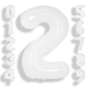 suwen 40 inch white large 2 balloon number big foil helium number balloons 0-9 giant jumbo happy 2nd birthday party decorations for boy or girl huge mylar anniversary party supplies