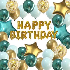 birthday decorations mint green gold – happy birthday balloons chrome green set foil bannner for kids men women bday party decor kit supplies