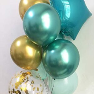 Birthday Decorations Mint Green Gold - Happy Birthday Balloons Chrome Green Set Foil Bannner for Kids Men Women Bday Party Decor Kit Supplies