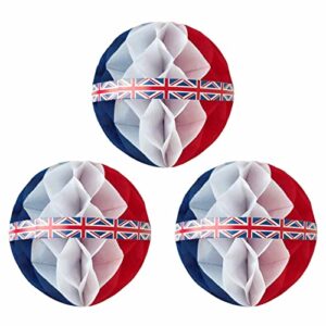 3pcs king charles iii coronation pie decoration tissue balls, king charles iii coronation hanging honeycomb decorations balls, white blue red wall decoration for his majesty’s coronation event