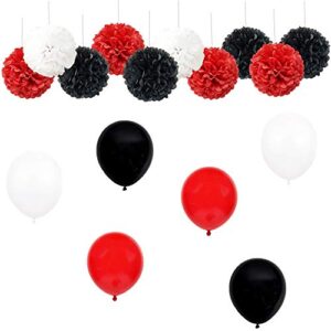 InBy 49pcs Red and Black Birthday Party Decoration Kit for Women Girl Happy Birthday Banner 10" Tissue Paper Flower Pom Pom Tassel Latex Balloon Garland Mickey Mouse Pirate Theme Birthday Party Supply