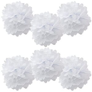 WYZworks Set of 6 - White 12" - (6 Pack) Tissue Pom Poms Flower Party Decorations for Weddings, Birthday, Bridal, Baby Showers, Nursery, Décor, Halloween