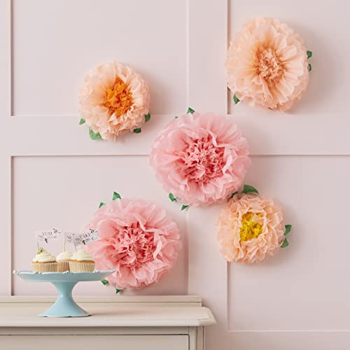 Ginger Ray Tissue Paper Flowers Decoration Afternoon Tea Party, 5 Pack