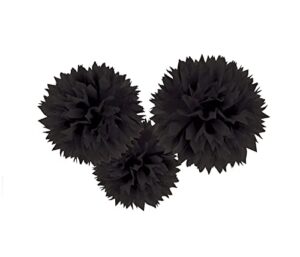 fluffy paper pompoms | black| party décor, 16″, 3 ct.