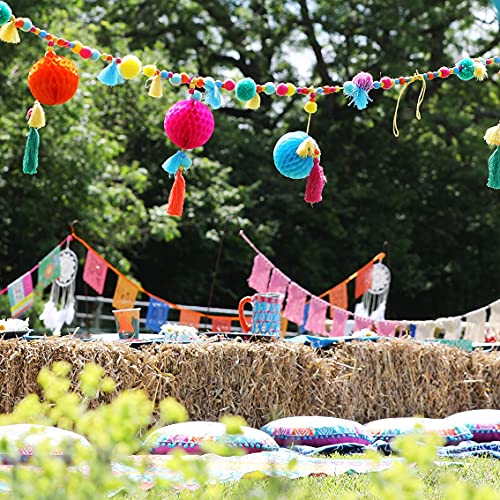 Talking Tables Boho Party Decorations | Boho Pom Poms Garland | Great For Room Décor, Birthday Party, Baby Shower, Wedding And Bridal Shower