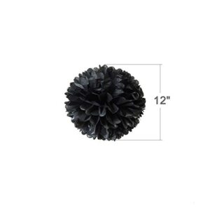 WEVEN 12" Black Tissue Pom Poms DIY Paper Flower Hanging for Party Decorations, 12pcs