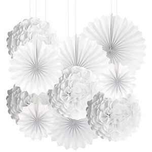 white frozen party hanging decorations – wonderland 1st birthday baby shower nursery wedding bridal shower party tissue paper pom-poms fans flowers photo booth backdrops decorations, 10pc