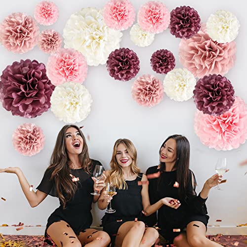 20-Piece Paper Pom Poms Party Kit – Tissue Paper Pom Poms Decorations - Birthday Party Decorations Bridal Shower Bachelorette Baby Shower