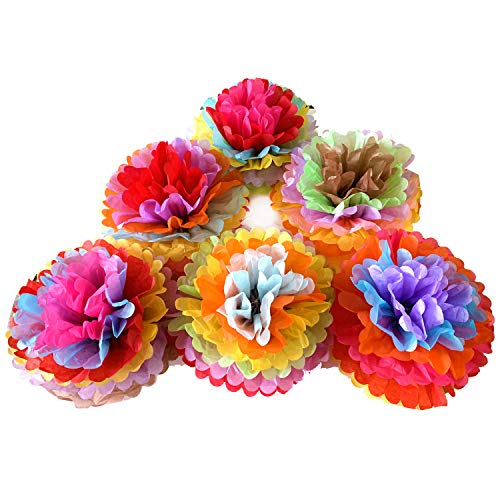 ZERODECO Cinco De Mayo Decorations, 18 Pcs Multicolor Fiesta Tissue Pom Paper Flowers 12 inch 14 inch for Mexican Carnival Rainbow Theme Party Supplies