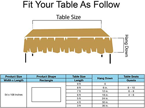 Gold Plastic Tablecloths 3 Pack Disposable Table Covers 54 x 108 Inches Shower Party Tablecovers PEVA Vinyl Table Cloths for Rectangle Tables up to 8 ft and Picnic BBQ Birthday Wedding Banquet