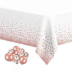 homix plastic tablecloths for rectangle tables, 6 pack disposable party table cloths, rose gold dot confetti rectangular table covers with 30 balloons for parties wedding bridal shower, 54″ x 108″