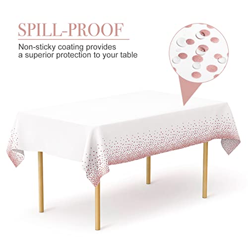 HOMIX Plastic Tablecloths for Rectangle Tables, 6 Pack Disposable Party Table Cloths, Rose Gold Dot Confetti Rectangular Table Covers with 30 Balloons for Parties Wedding Bridal Shower, 54" x 108"