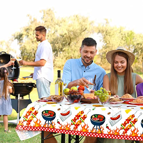 Plastic BBQ Party Tablecovers 86 x 51 inches Disposable Printed BBQ Party Tablecloth for Outdoor Indoor Birthday Barbecue Party Decoration Stain Resistant and Easy to Clean(3 Pack)